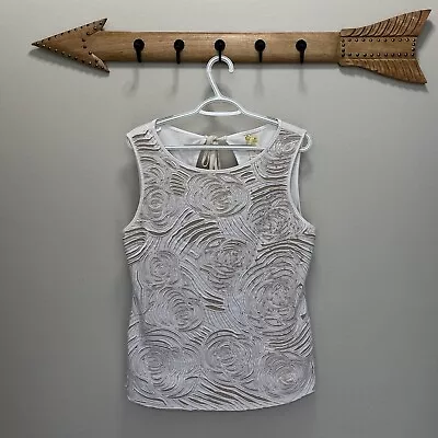 C Keer | Anthropologie Ivory Beige Laser Cut Beaded Sleeveless Top Large • $20