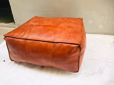New Leather Brown Footrest 30'' Square Unstuffe Footstool Genuine Pouffe • $152