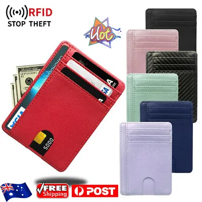 $10.99 • Buy Men Anti-scan Leather Slim ID Credit Card Holder RFID Blocking Thin Small Wallet