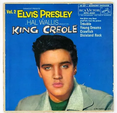 ELVIS PRESLEY King Creole Volume 2. EP 1958 ROCK'N ROLL  VG+ VG++ • $17.50