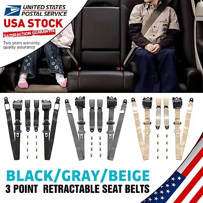 Universal 3 Point Retractable Auto Car Seat Belt Lap Shoulder Adjustable • $41.99
