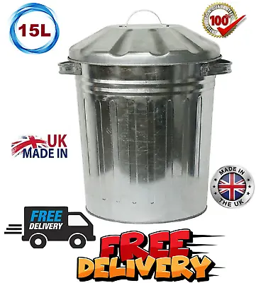 £21.29 • Buy Galvanised Metal Bin Home Garden Rubbish Waste Dustbin Feed Storage 15L