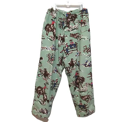 Nick & Nora Flannel Pajama Pants Kurt Cobain Green Horses Cowboy Size M Vintage • $76.59