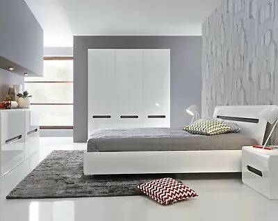 King Bedroom Set Bedsides Drawer Unit Euro 160cm Bed Wardrobe White Gloss Azteca • £1599.95