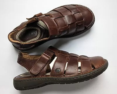 BORN Mens Warm Brown Leather Fisherman Sandals 10M Hook N Loop Summer Shoes EUC • $63.75