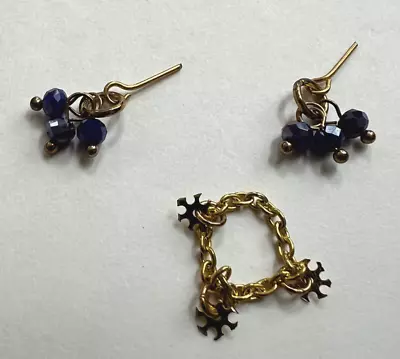 Vintage Barbie Reproduction Golden Charm Bracelet (Resort Set) & Blue Earrings • $11.99