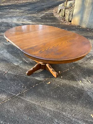 Vintage Oak Pedestal Extension Dining Table W/2 Leaves By Richardson Brothers • $299