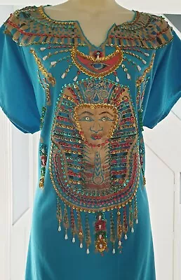 Vtg Egyptian Tutankhamen Nefertiti  Sequin Embellished Beaded Kaftan Dress  • £45