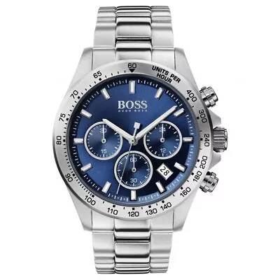 New Hugo Boss Men's Watch Chronograph Hero 1513755 Stainless Blue & Silver Dial • £78.99