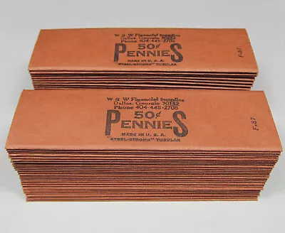Lot Of 50 Vintage Steel-Strong Tubular 50¢ Pennies/Cents Coin Roll Wrappers NOS • $12.99