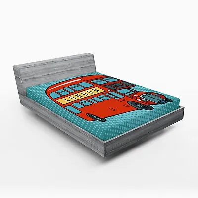 London Fitted Sheet Comic Style Retro London Bus • £27.99