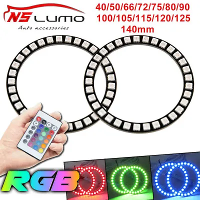 2XFull Size RGB LED Angel Eyes Halo Ring Universal Headlight With Remote Control • $29.88