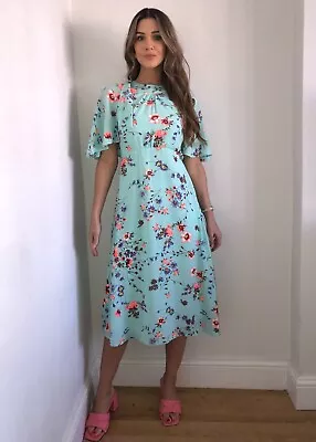 Brand New Monsoon Mint Floral Fluted Half Sleeve Dress Size 10-22 • £23