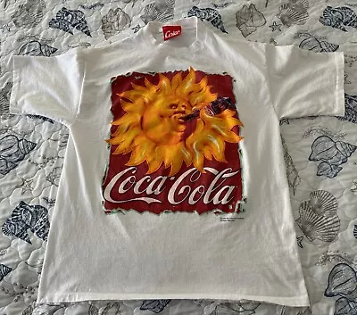Coca-Cola T-Shirt Sun Drinking A Coke Size XL Vintage Single Stitched USA Made • $39.99
