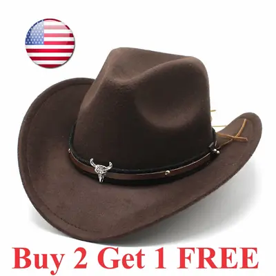 Men's Western Cowboy Rodeo Hat Black Felt Style Cowboy Riding Hat Texana Vaquero • $15.95