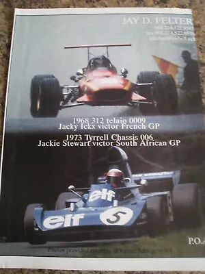 Jay D Felter Jacky Ickx Stewart Gp F1 Cars  Poster Advert Approx A4 Size File 3 • £1.99