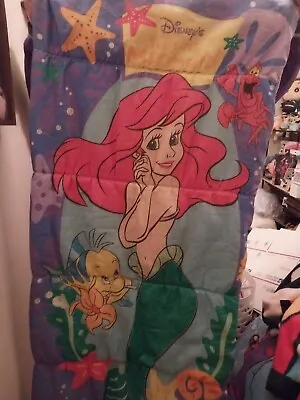 Vintage Disney Little Mermaid Sleeping Bag 90s Ariel Flounder Sebastian 30”x57  • $24