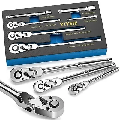 6 Piece Flex Head Ratchet Set 1/4  3/8  1/2  Drive Swivel Head Ratchet Wrench • $60.35