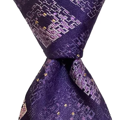 ROBERT GRAHAM Men's 100% Silk XL Necktie USA Designer Geometric Purple/Blue EUC • $41.99