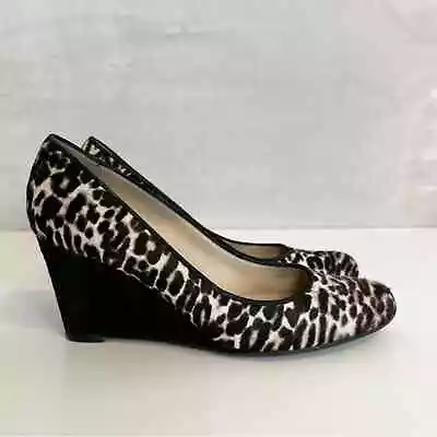 J Crew Martina Shoes Womens 8.5 Calf Hair Leopard Print Wedges Slip On Heels • $38.23