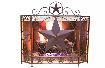 {Final Sale}  Metal Foldable Fireplace Screen With Star In Brown Mesh • $83.64