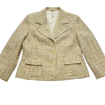 Vintage Talbots Petite Blazer Jacket Womens 12P Tan Wool Blend Boucle Tweed • $29.95