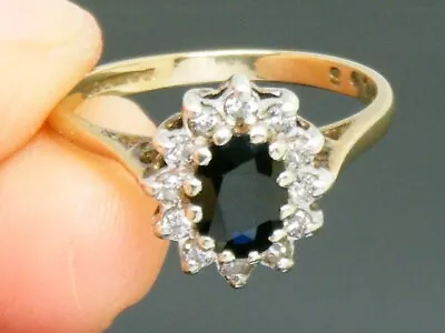 9ct Gold  Vintage Sapphire And Diamond Hallmarked  Cluster Ring Size L • $1.25