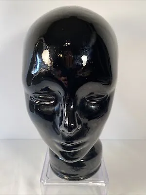 Vintage Pier 1 Black Art Glass Mannequin Head Bust Wig Hat Display • $59.95