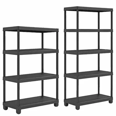 £24.99 • Buy 5 Or 4 Tier Plastic Shelf Shelving Shelves Rack Racking Home Storage Unit Black