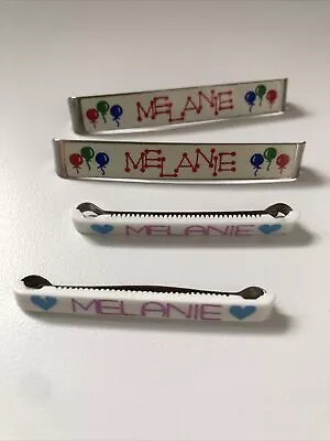 Vintage Twin Name Barrettes MELANIE 1980s Girls Hair Plastic Metal Painted EUC • $7.70