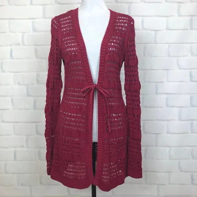 Matilda Jane Stitch In Time Cardigan Sweater Size M Cranberry Crochet • $2.99