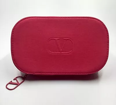 VALENTINO Red Logo Brush Makeup Bag Travel Case Zip Around 9  X 5  X  2  • $29.69