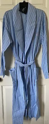 $65 NWT Mens Polo Ralph Lauren Lightweight Striped Cotton Robe Wrap Blue S/M • $48.95