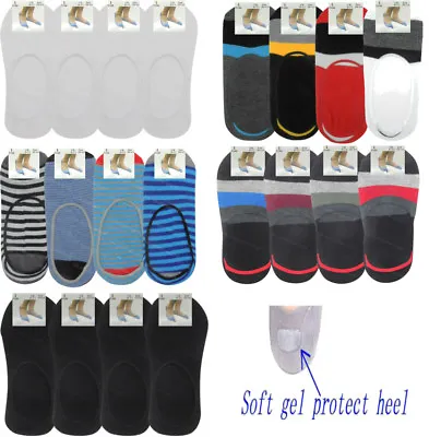Mens Trainer Socks Invisible No Show Shoe Liners With Gel Heel Grips 4 Pairs • £4.45