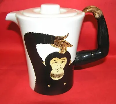 Pier One Imports Monkey Chimpanzee Arm Handle Coffee Teapot W/ Lid Stoneware 7  • $15.99