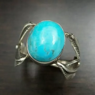 Stylish Vintage US Southwestern Sterling Silver & Turquoise Feather Design Ring • $59