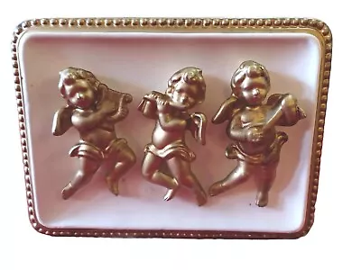 Vintage Ceramic Gold 3d Angels Cherubs Music Box Silent Night Hollywood Regency  • $38.25