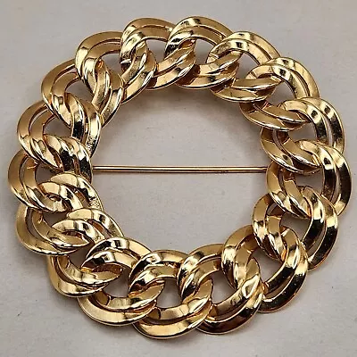 Vtg Monet Wreath Brooch Gold Tone Large Chain Link Circle Estate Openwork Pin • $19.95