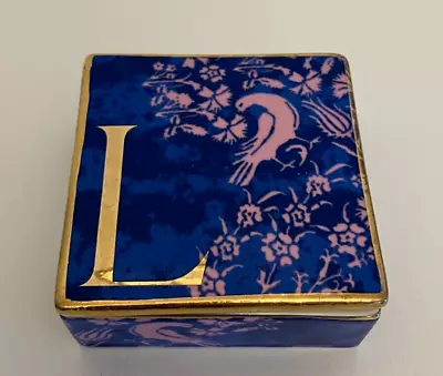 Anthropologie Ceramic Trinket Box Monogram Letter L With Bird & Flowers • $20