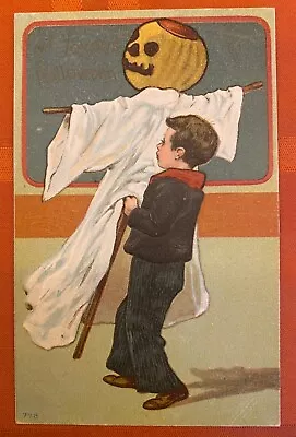 Vintage Halloween Postcard Boy Holds Jack O’Lantern Ghost On Stick • $19.99