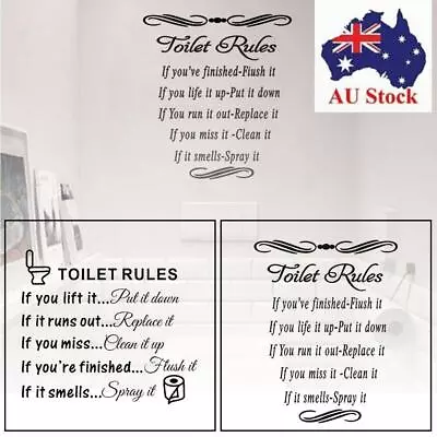 Home Decor Bathroom Washroom Mural Wall Stickers Quotation Decals Toilet Rules • $11.08