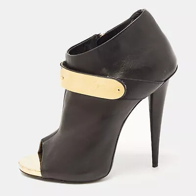 Giuseppe Zanotti Black Leather Open Toe Ankle Booties Size 38.5 • $101.85