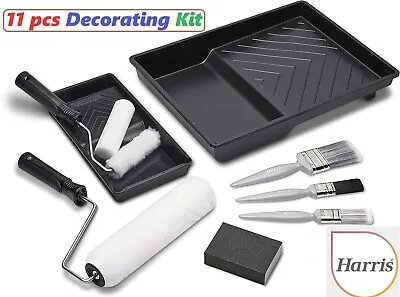 Harris 11 Pcs Decorating Kit 9  Roller Set Tray Frame Gloss Sleeve Paint Brush • £11.48