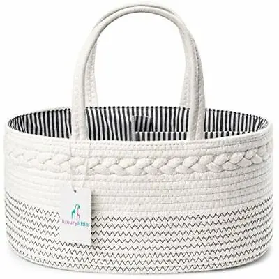 Luxury Little Baby Nappy Caddy Organiser Cotton Rope Diaper Changing Bag White • £19.04