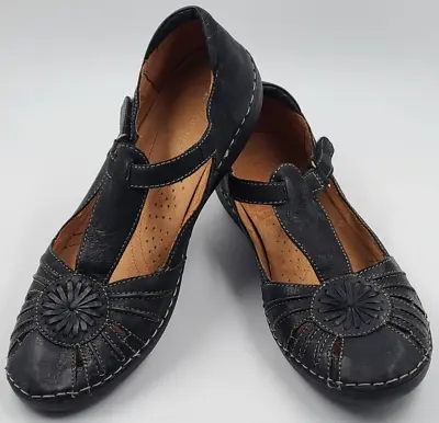 Naturalizer Kelly Black Leather T-Strap Hook & Loop Mary Jane Shoes Women's 11N • $24.99