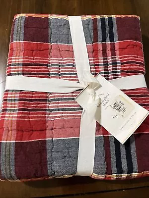 Pottery Barn Multi Colors Quinn Plaid Quilted King Pillow Cover Sham New • $20