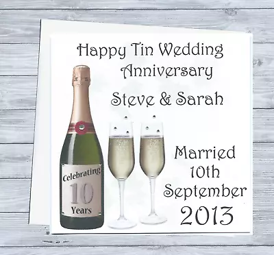 Handmade Personalised Tin 10th Wedding Anniversary Card ANY NAMES Couple • £3.45