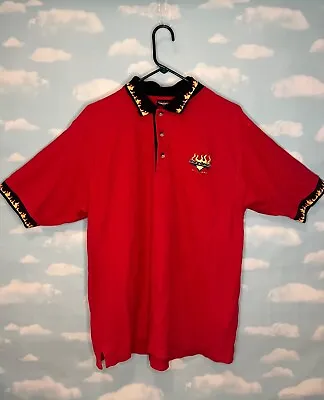 Vintage Mens HARLEY DAVIDSON LAS VEGAS CAFE Polo Shirt Red W Flames Size Large • $38.50