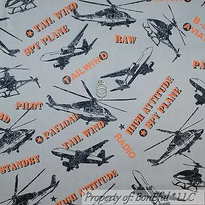 BonEful Fabric FQ Cotton Quilt Black Orange Gray Airplane Air Force Military Spy • $5.25