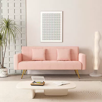 71.7 Inch Pinkteddy Fleece Sofa Bed Bring Two Throw Pillows • $323.91